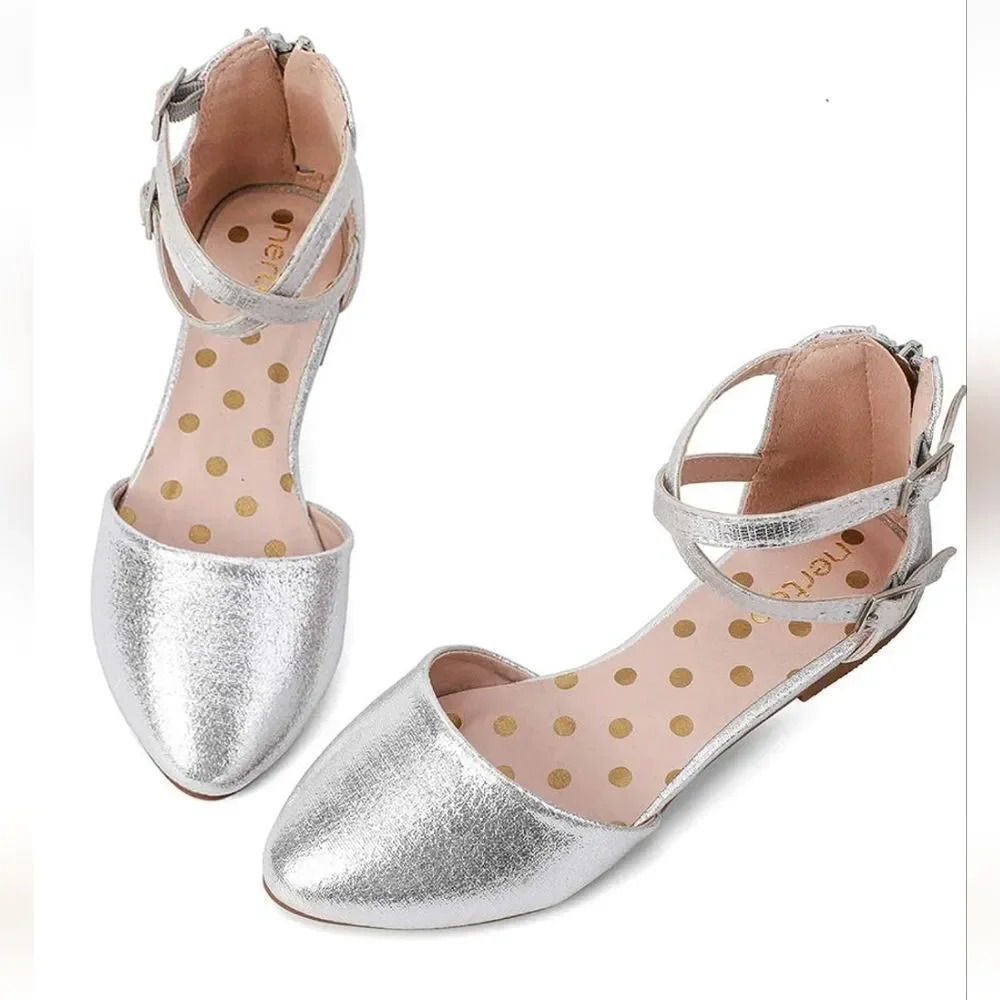 nerteo Girl's Glitter Ballet Flats Ankle Strap Dress Shoes Sandals toddler sz 5